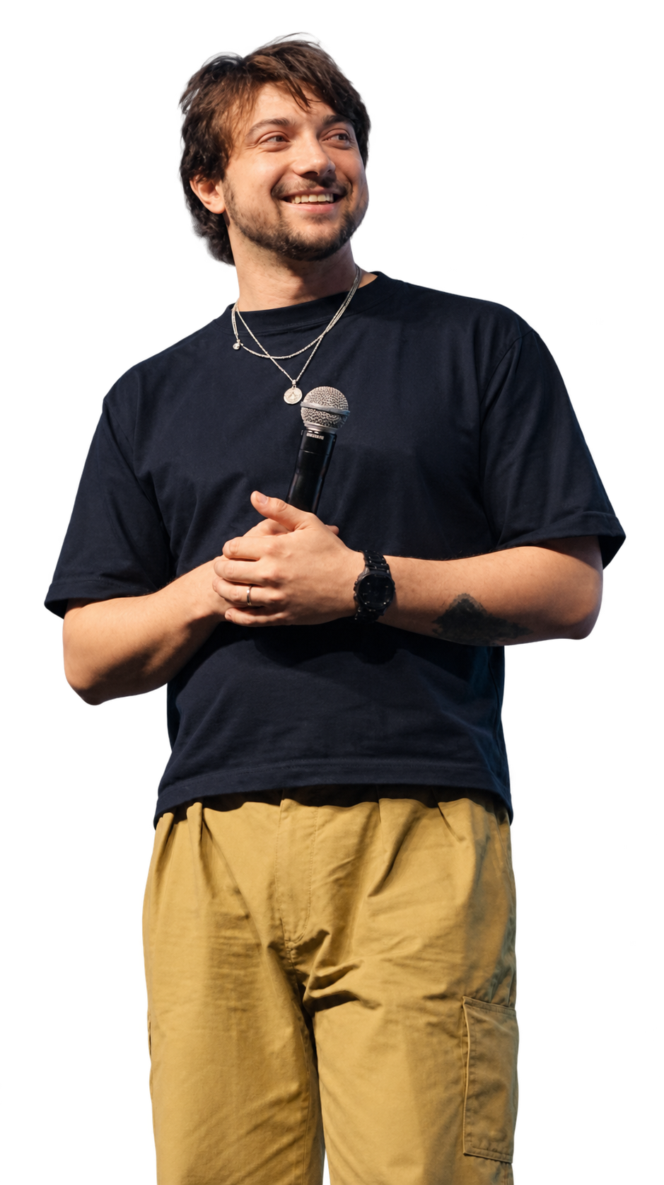 Evangelist Luca Martini preaching with a microphone