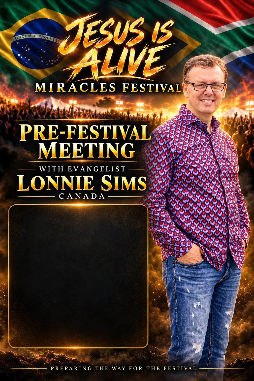 Pre-Festival Meeting promotional poster with Evangelist Lonnie Sims